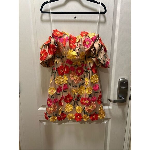 As It May Stephanie 3D Floral Embroidered Minidress off-shoulder Size S NWT $550 - Picture 7 of 8